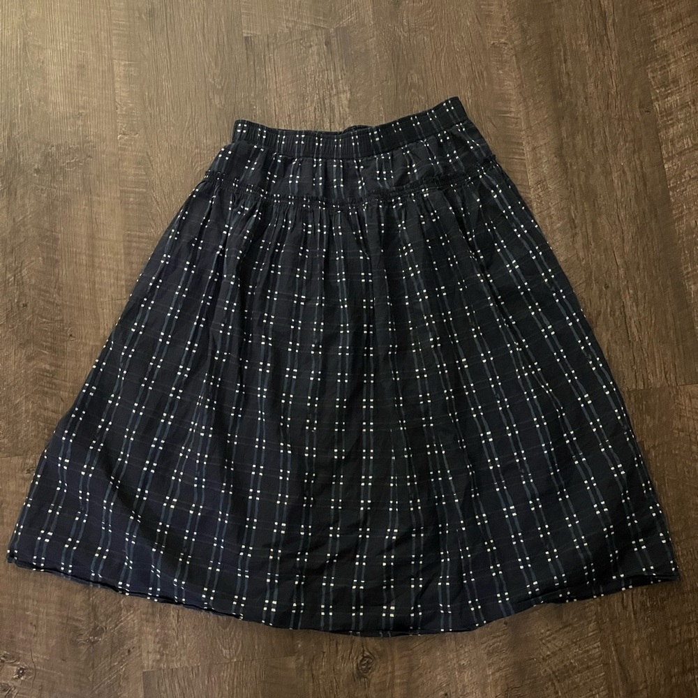 Madewell Navy Plaid Midi Skirt